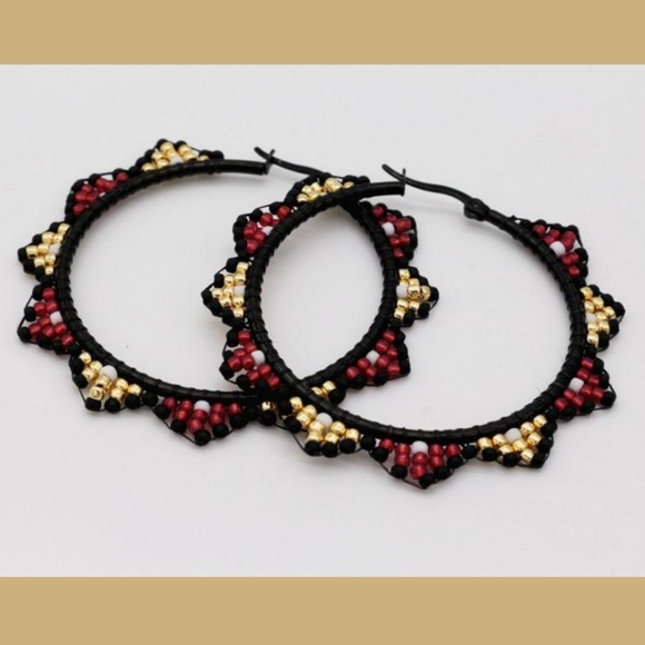 Stringblingandthings Jewelry - Handmade Black Steel Beaded Hoop Earrings